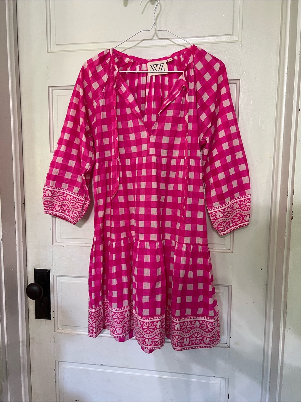 SZ BLOCKPRINTS Priya Dress in Hot Pink Gingham Louise Boutique
